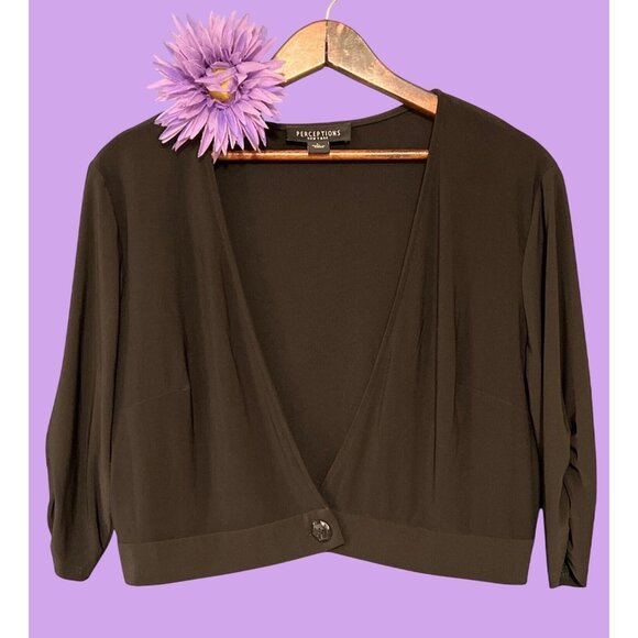 Perceptions New York Womens Black Cropped Cardigan Shrug Large - Picture 1 of 6